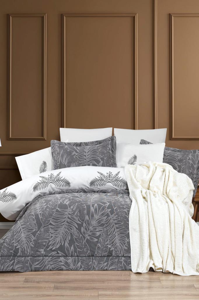 Defne 10 Parça Battaniyeli Çeyiz Seti Gri - 1