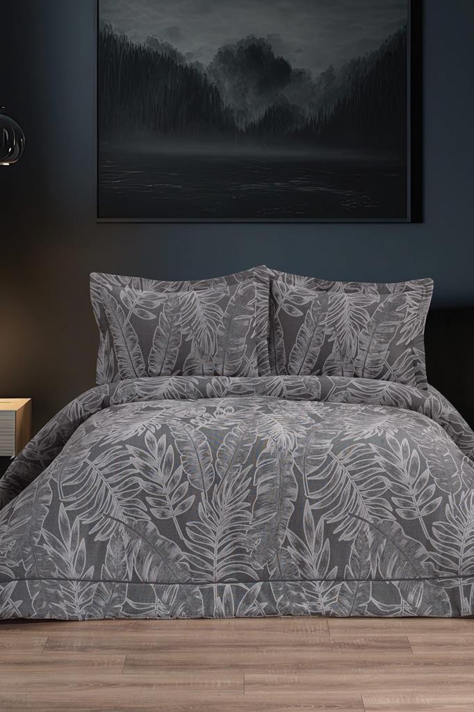 Defne Elyaf Dolgulu Çift Kişilik 250x255 Cm Yatak Örtüsü Gri - 1