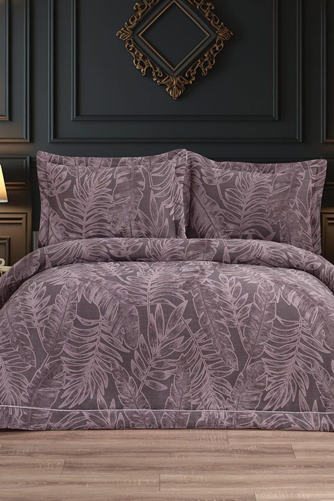 Defne Elyaf Dolgulu Çift Kişilik 250x255 Cm Yatak Örtüsü Gül Kurusu - 1