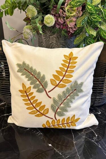 Delfin Lüx Nakışlı Keten Kırlent Kılıfı 45x45 cm - Çeyiz Diyarı