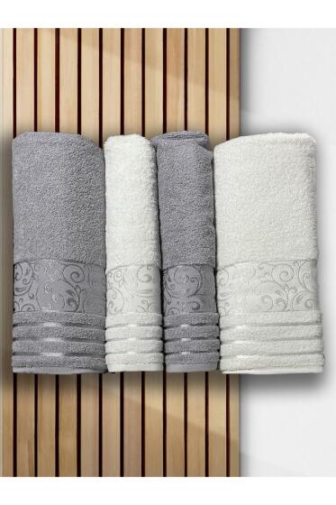 Deren Hamam Takımı 4 Parça Krem - Gri - Çeyiz Diyarı