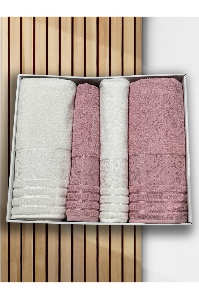 Deren Hamam Takımı 4 Parça Krem - Gül Kurusu - 1