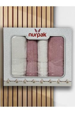 Deren Hamam Takımı 4 Parça Krem - Gül Kurusu - 2