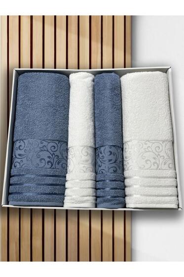 Deren Hamam Takımı 4 Parça Krem - Mavi - Çeyiz Diyarı