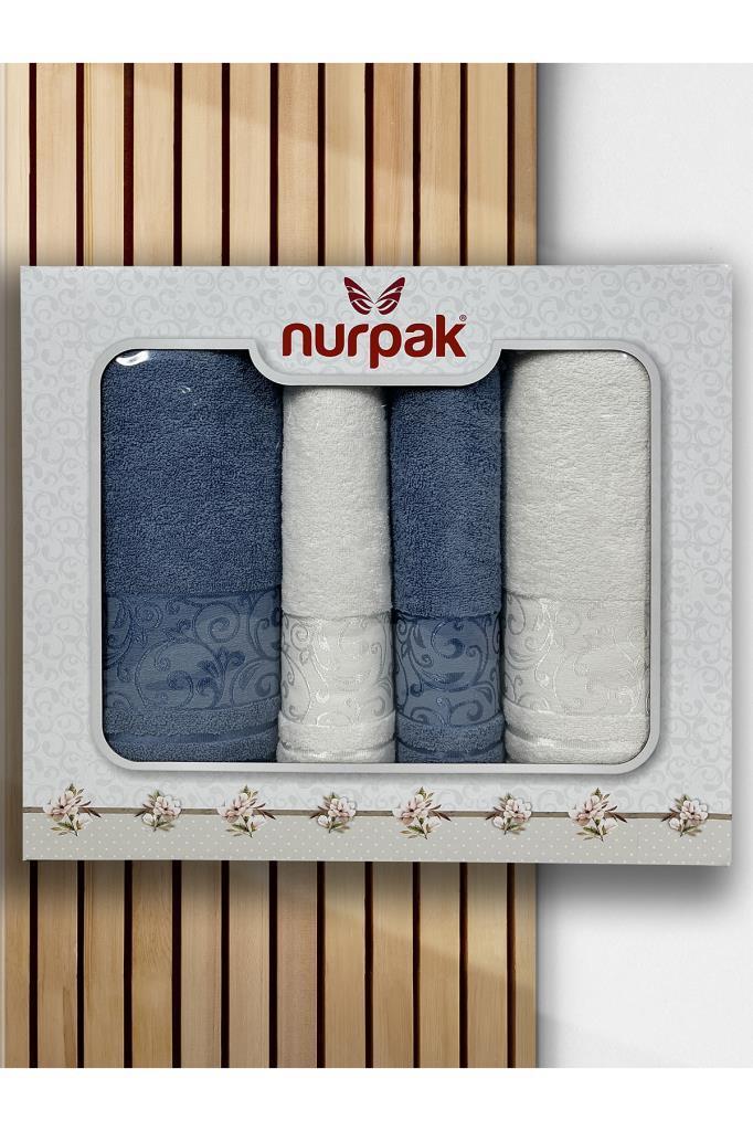 Deren Hamam Takımı 4 Parça Krem - Mavi - 2