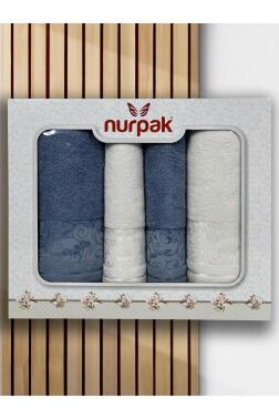 Deren Hamam Takımı 4 Parça Krem - Mavi - 2