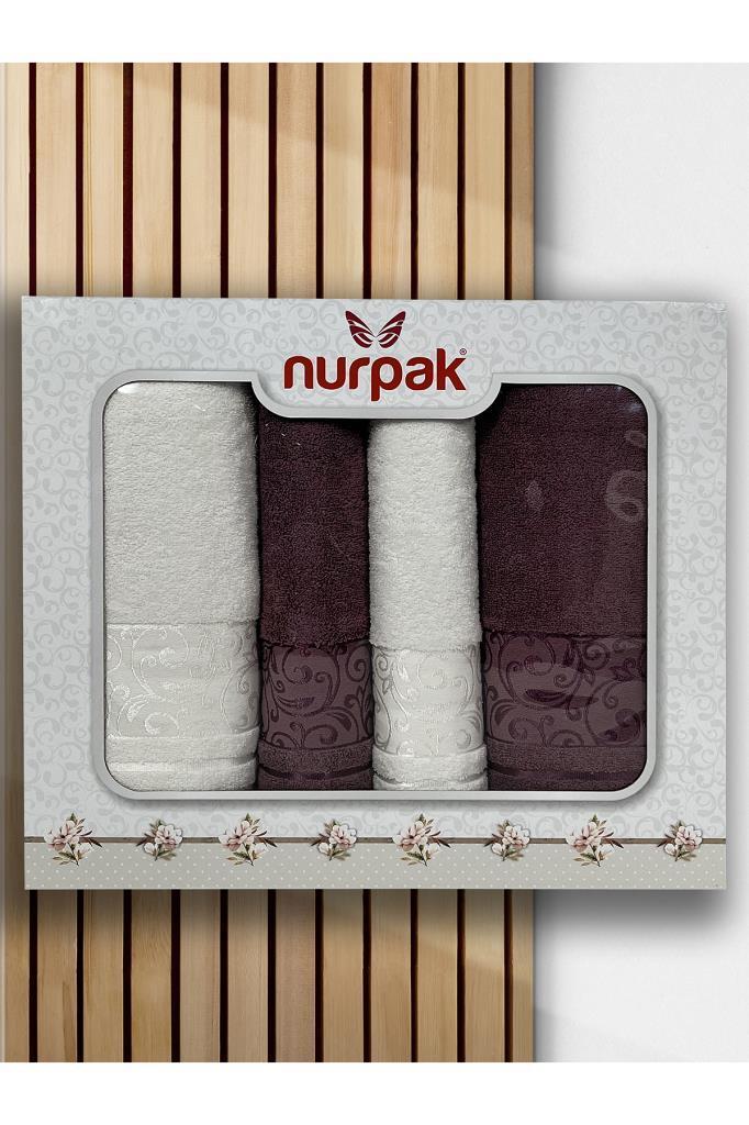 Deren Hamam Takımı 4 Parça Krem - Mürdüm - 2