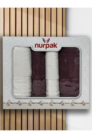 Deren Hamam Takımı 4 Parça Krem - Mürdüm - Çeyiz Diyarı (1)