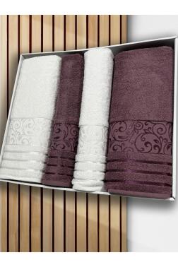 Deren Hamam Takımı 4 Parça Krem - Mürdüm - 3