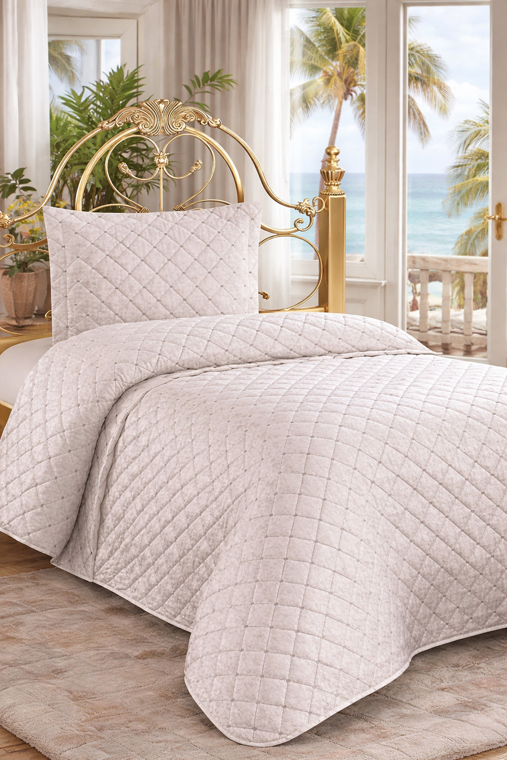 Dessert Kadife Tek Kişilik Yatak Örtüsü Krem - 1