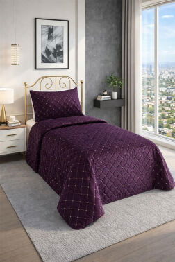 Dessert Kadife Tek Kişilik Yatak Örtüsü Mürdüm - 2