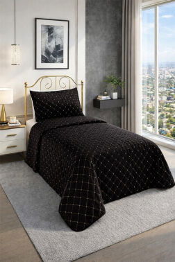Dessert Kadife Tek Kişilik Yatak Örtüsü Siyah - 2