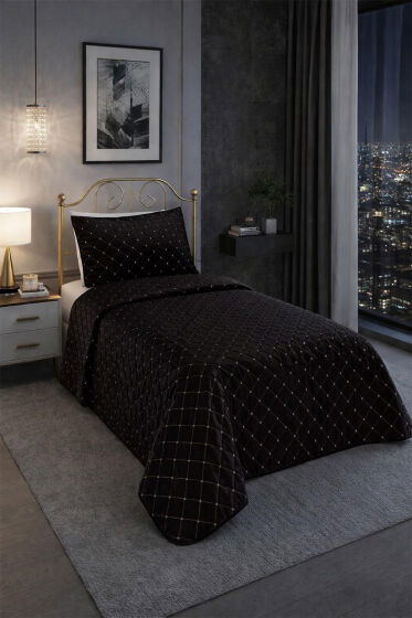 Dessert Kadife Tek Kişilik Yatak Örtüsü Siyah - Çeyiz Diyarı