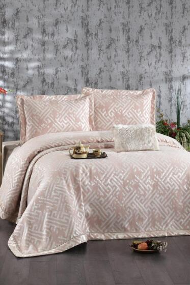 Diamond Şönil Çift Kişilik Yatak Örtüsü 260x260 cm Somon - Çeyiz Diyarı