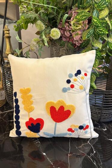 Dide Lüx Nakışlı Keten Kırlent Kılıfı 45x45 cm - Çeyiz Diyarı