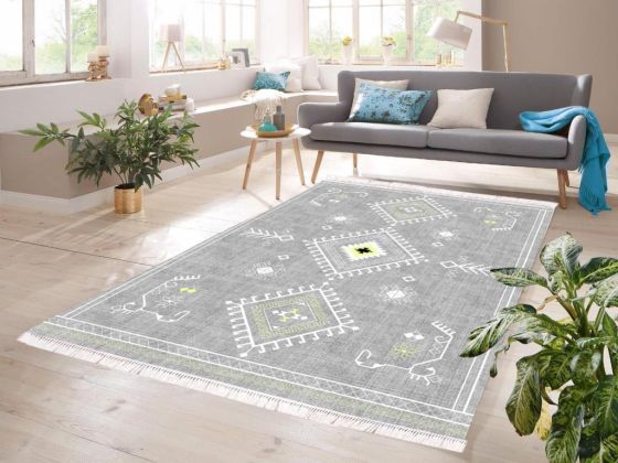 Dijital Baskı Kaymaz Taban Kadife Halı Afza Gri 100x300 Cm - Çeyiz Diyarı