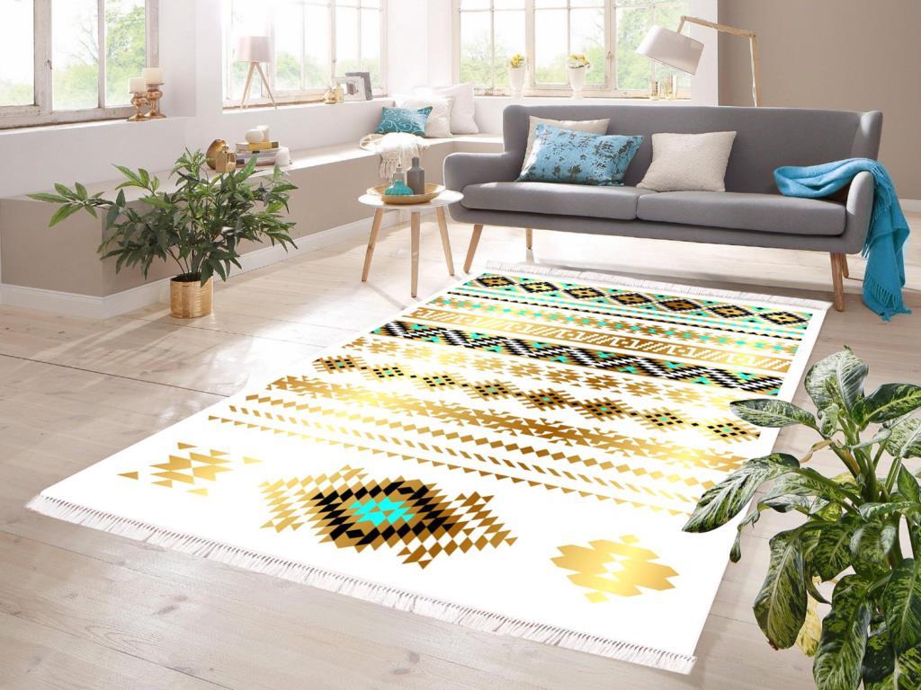 Dijital Baskı Kaymaz Taban Kadife Halı Amara Krem 80x300 Cm - 1