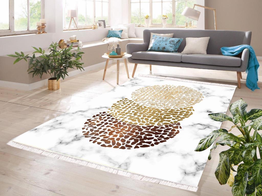 Dijital Baskı Kaymaz Taban Kadife Halı Ande Beyaz 80x200 Cm - 1