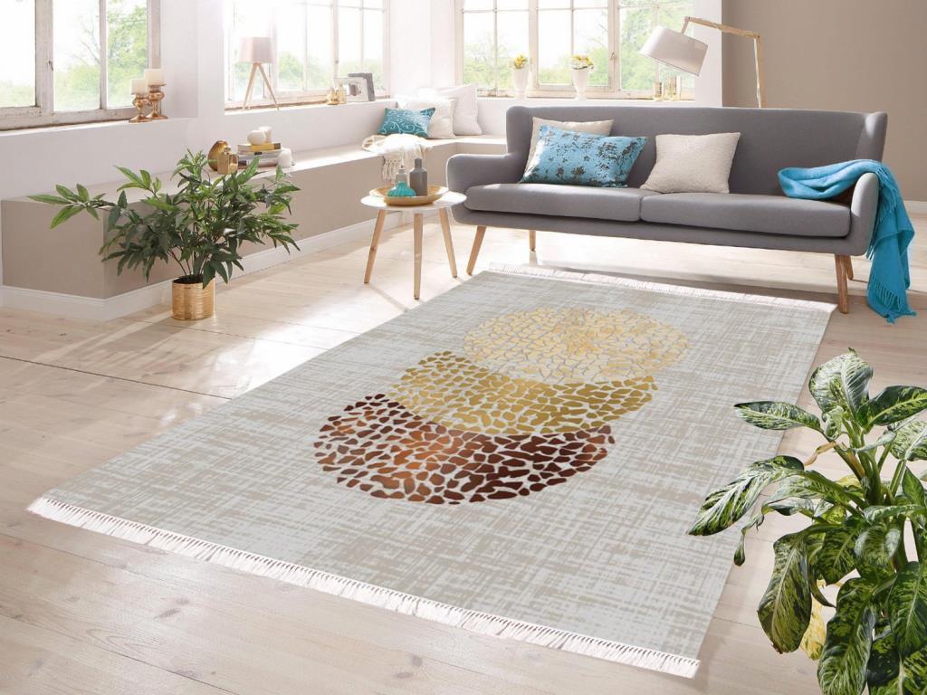 Dijital Baskı Kaymaz Taban Kadife Halı Ande Gri 80x150 Cm - 1