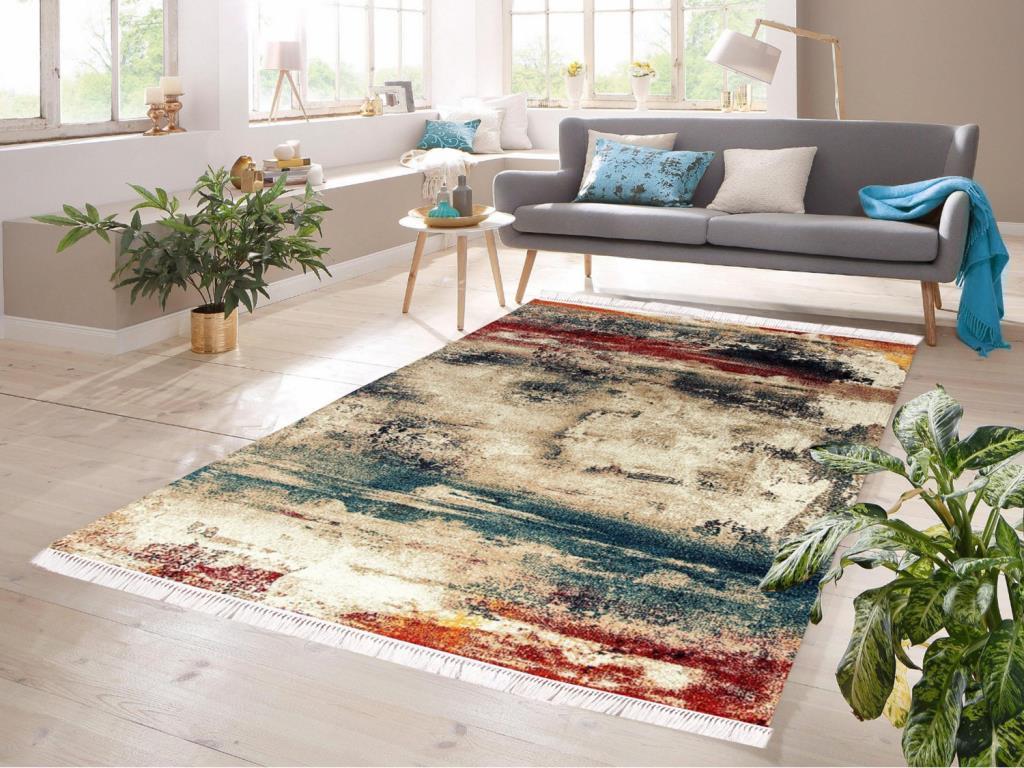Dijital Baskı Kaymaz Taban Kadife Halı Desta Renkli 80x300 Cm - 1
