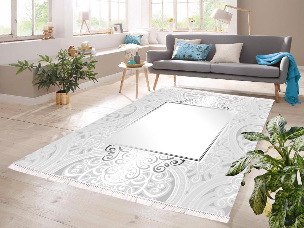 Dijital Baskı Kaymaz Taban Kadife Halı Elvina Gümüş 80x150 Cm - 1