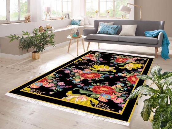 Dijital Baskı Kaymaz Taban Kadife Halı Flovra Renkli 120x180 Cm - Çeyiz Diyarı