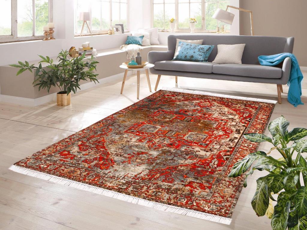 Dijital Baskı Kaymaz Taban Kadife Halı İnna Kırmızı 80x200 Cm - 1
