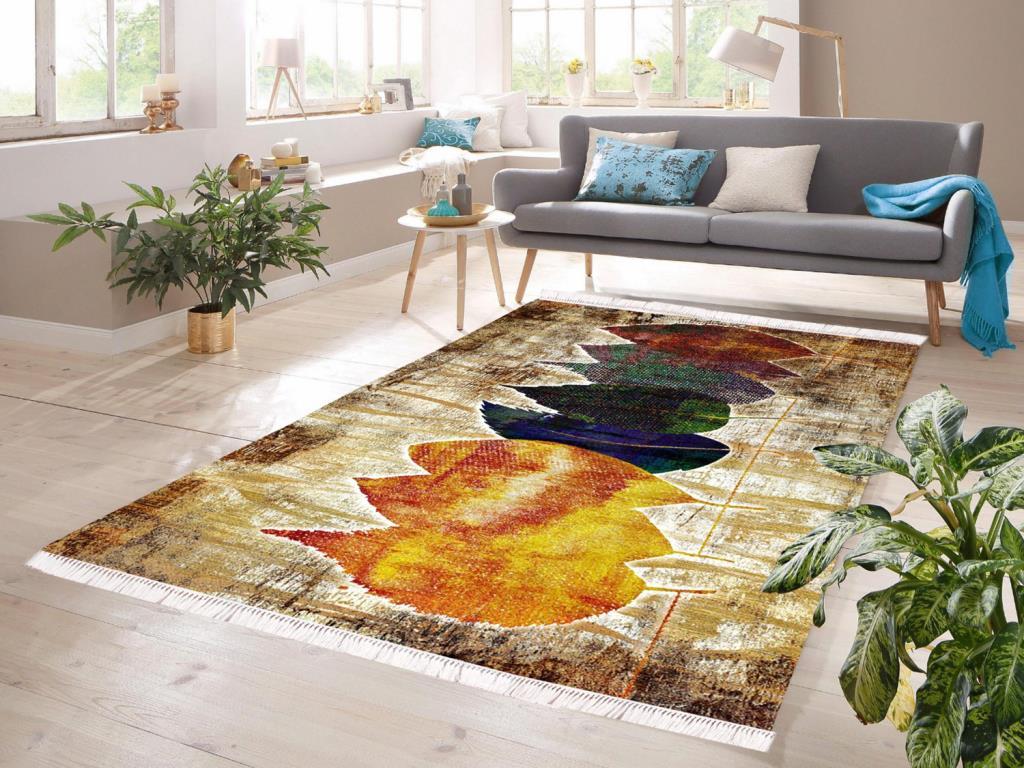 Dijital Baskı Kaymaz Taban Kadife Halı Leaf Renkli 180x280 Cm - 1