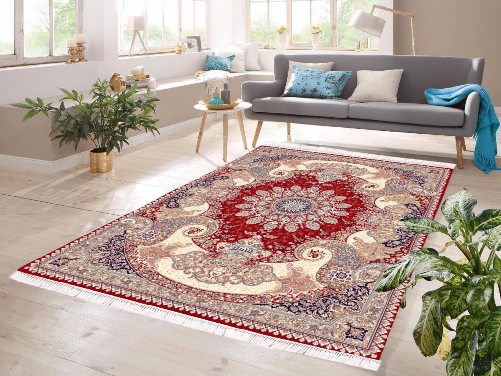 Dijital Baskı Kaymaz Taban Kadife Halı Leva Kırmızı 80x200 Cm - 1