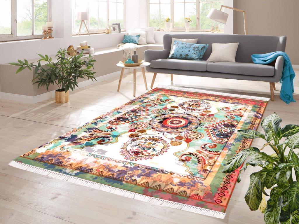 Dijital Baskı Kaymaz Taban Kadife Halı Lidya Renkli 80x150 Cm - 1