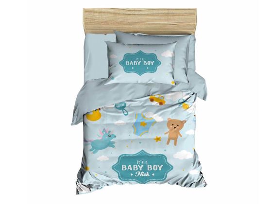 Dijital Baskılı 3d Bebek Nevresim Takımı Baby Boy Buz Mavisi - Çeyiz Diyarı