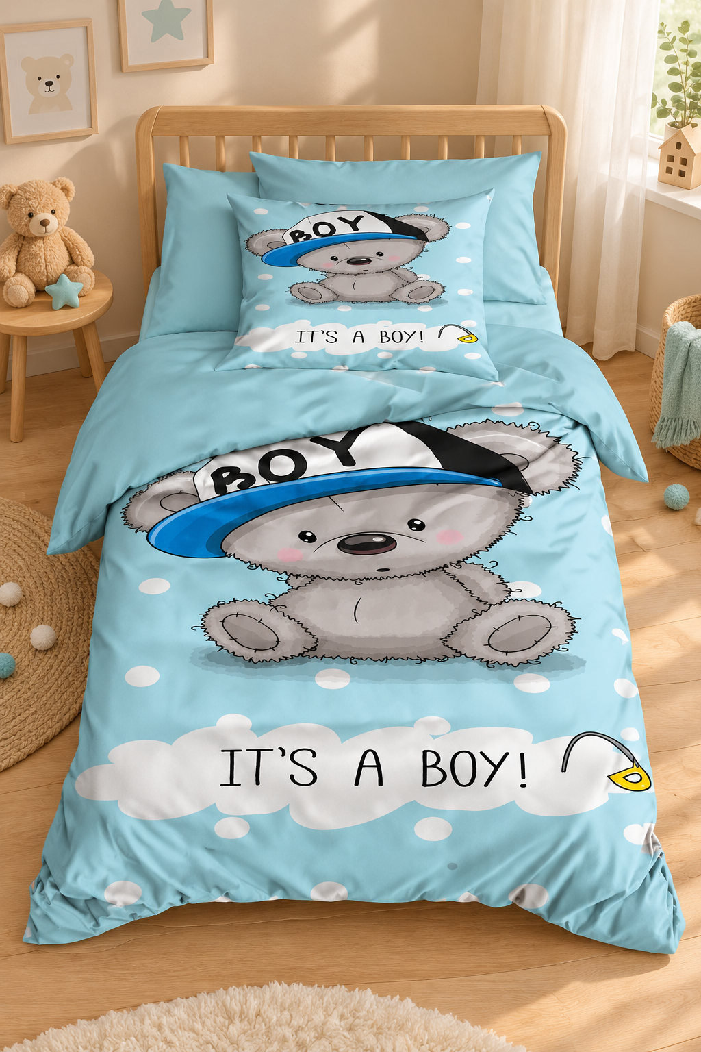 Dijital Baskılı 3d Bebek Nevresim Takımı Bear Boy Su Yeşili - 1