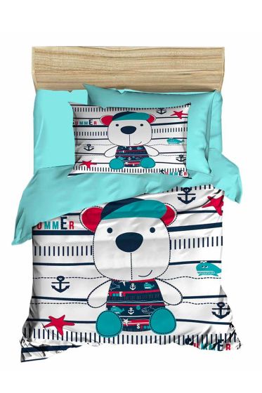 Dijital Baskılı 3d Bebek Nevresim Takımı Bear Mint Yeşili - Çeyiz Diyarı
