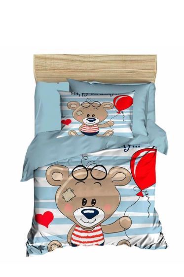 Dijital Baskılı 3d Bebek Nevresim Takımı Bear Su Yeşili - Çeyiz Diyarı