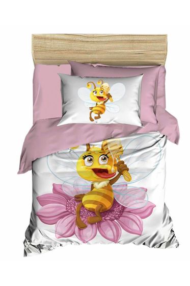 Dijital Baskılı 3d Bebek Nevresim Takımı Bee Pudra - Çeyiz Diyarı