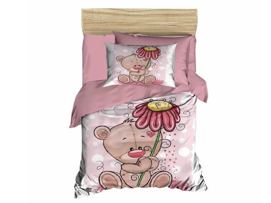 Dijital Baskılı 3d Bebek Nevresim Takımı Flower Bear Pudra - Çeyiz Diyarı