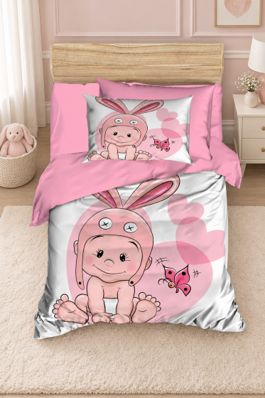 Dijital Baskılı 3d Bebek Nevresim Takımı Rabbit Baby Pembe - Çeyiz Diyarı