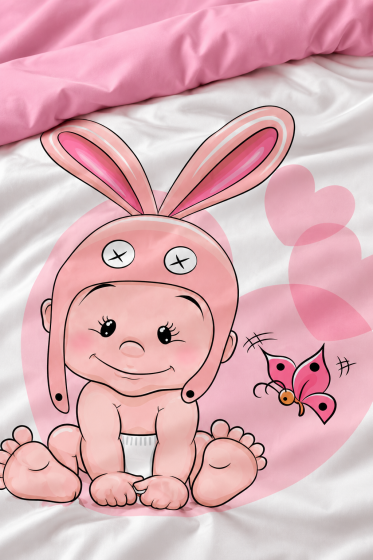 Dijital Baskılı 3d Bebek Nevresim Takımı Rabbit Baby Pembe - Çeyiz Diyarı (1)