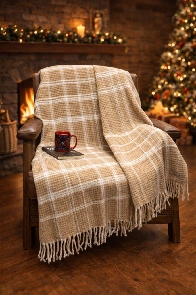 Dinarsu Cozy Life Camel Pamuklu Tv Battaniye 130x170 cm - 1