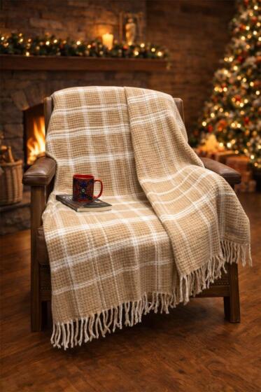 Dinarsu Cozy Life Camel Pamuklu Tv Battaniye 130x170 cm - Çeyiz Diyarı