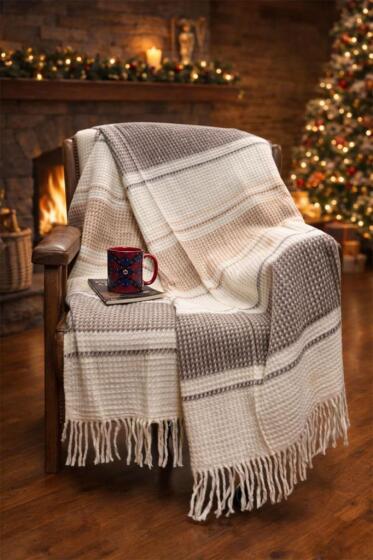 Dinarsu Cozy Life Vera Pamuklu Tv Battaniye 130x170 cm Bej - Çeyiz Diyarı