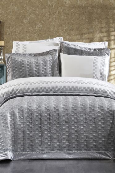 Dolce Lüx Nakışlı Çeyiz Paketi 9 Parça Gri - Çeyiz Diyarı
