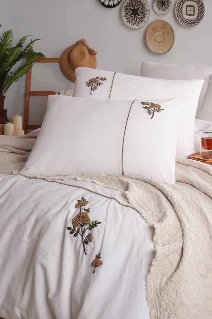 Donna 6 Parça %100 Pamuk Çift Kişilik Nevresim Takımı Bej - 1