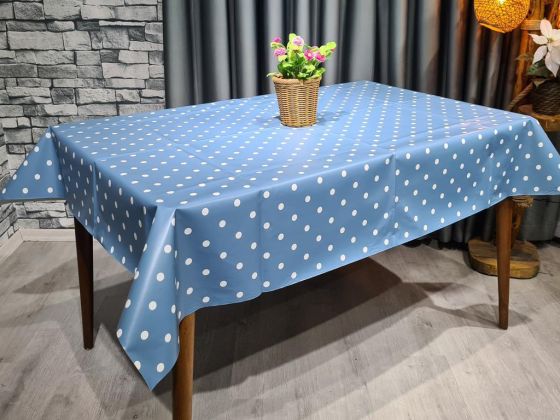 Dotted Silinebilir Dikdörtgen Masa Örtüsü Mavi 110x140cm - Çeyiz Diyarı
