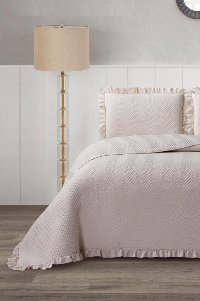 Dubai Elyaf Dolgulu Çift Kişilik 240x260 Cm Yatak Örtüsü Bej - 1