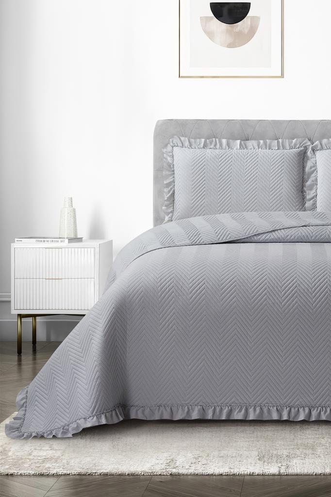 Dubai Elyaf Dolgulu Çift Kişilik 240x260 Cm Yatak Örtüsü Gri - 1