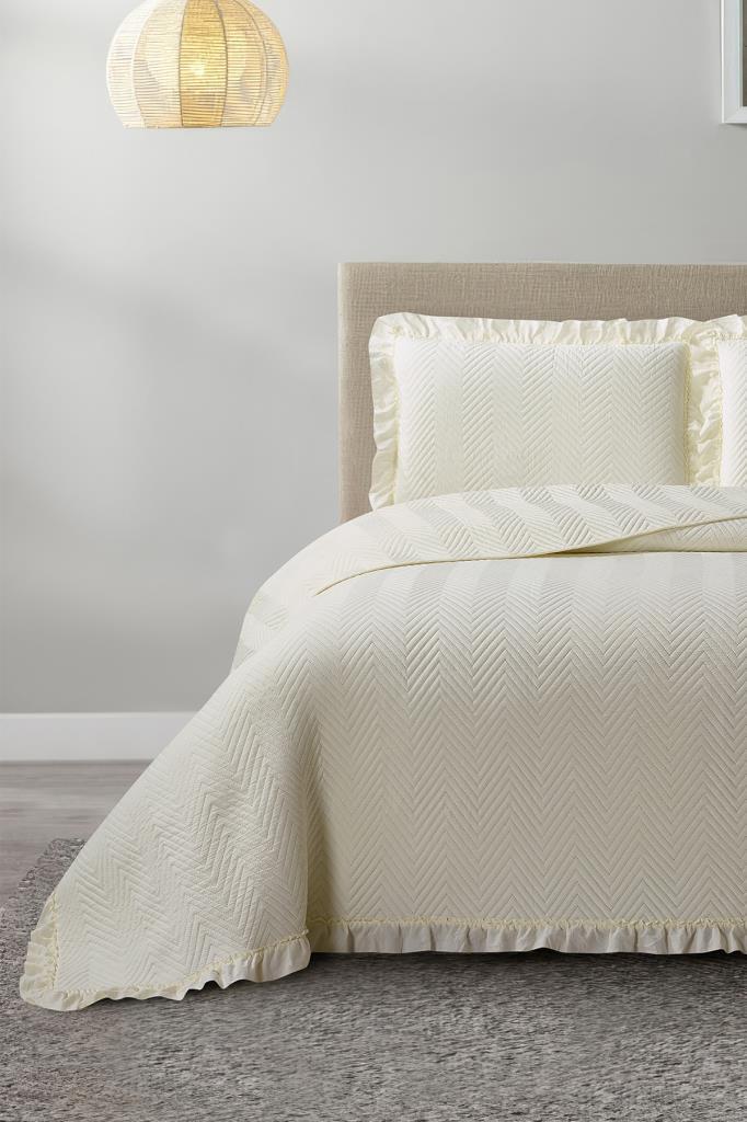 Dubai Elyaf Dolgulu Çift Kişilik 240x260 Cm Yatak Örtüsü Krem - 1