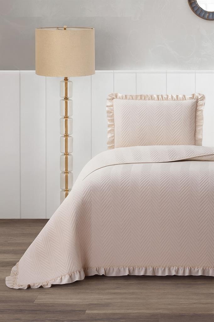 Dubai Elyaf Dolgulu Tek Kişilik 180x240 Cm Yatak Örtüsü Bej - 1