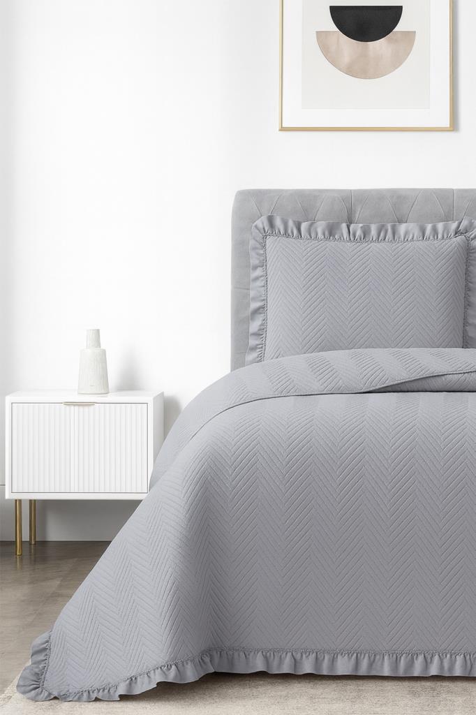Dubai Elyaf Dolgulu Tek Kişilik 180x240 Cm Yatak Örtüsü Gri - 1