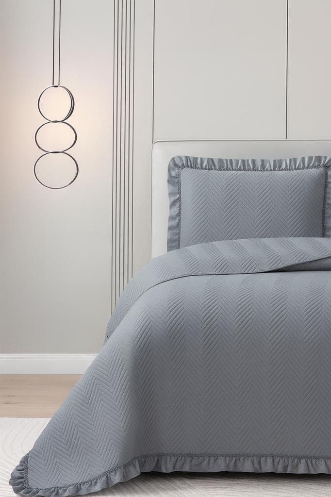 Dubai Elyaf Dolgulu Tek Kişilik 180x240 Cm Yatak Örtüsü Koyu Gri - 1